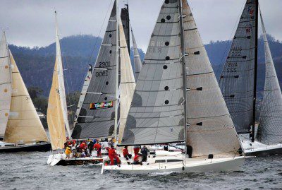 Crowded start of Group A in the Betsey Island race4. Photo Peter Campbell