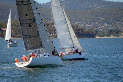 Serica leads Eliza at the start of the final Harbour Series race for Division 4. Photo Peter Campbell