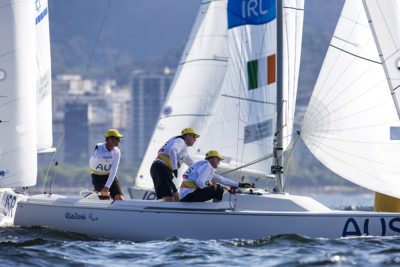 Australia's Sonar crew is leading after dya one at the Paralympics.  Photo World Sailing.